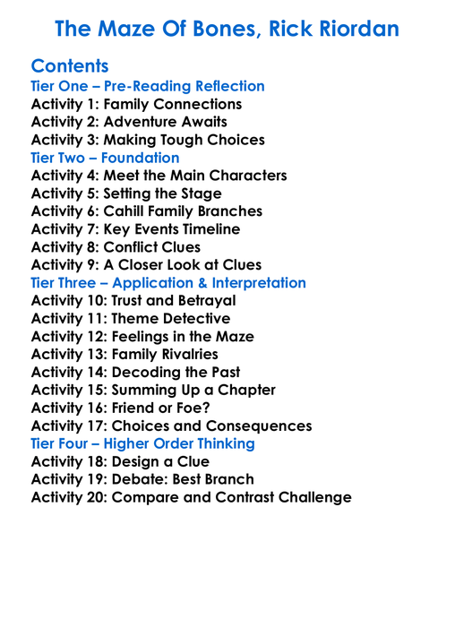 The Maze Of Bones Rick Riordan Worksheet Activity Booklet