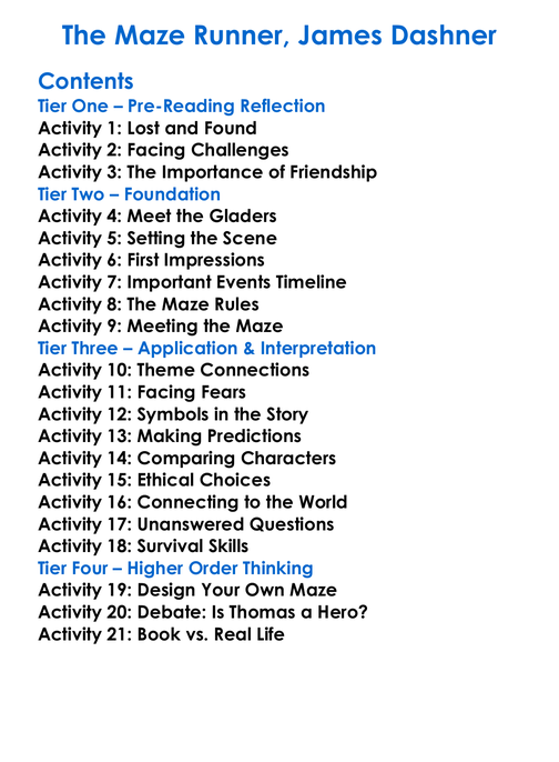 The Maze Runner James Dashner Worksheet Activity Booklet