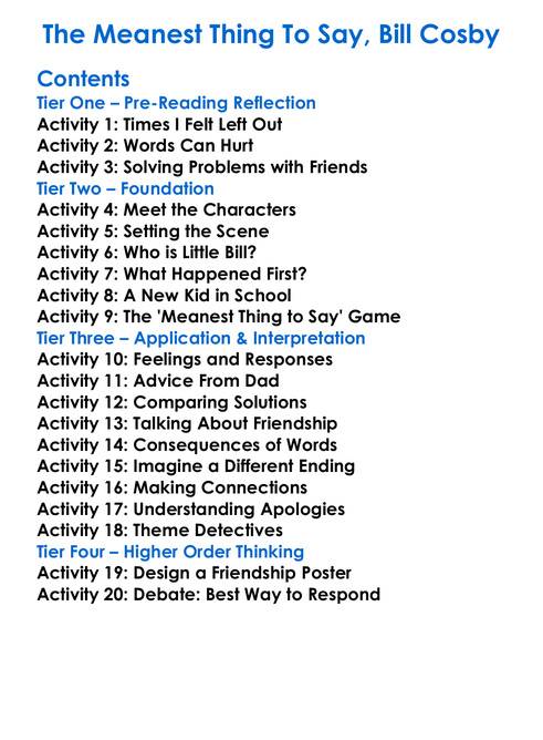 The Meanest Thing To Say Bill Cosby Worksheet Activity Booklet