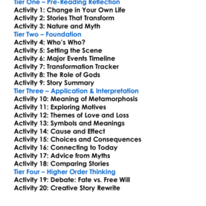 The Metamorphoses Ovid Worksheet Activity Booklet