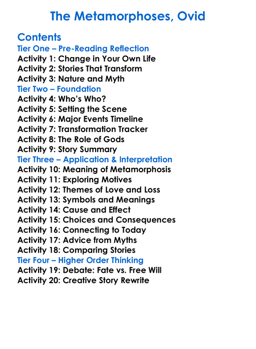 The Metamorphoses Ovid Worksheet Activity Booklet