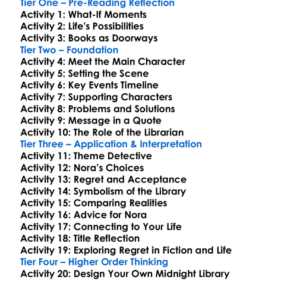 The Midnight Library Matt Haig Worksheet Activity Booklet