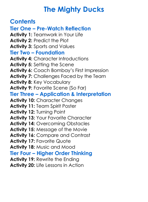 The Mighty Ducks Worksheet Activity Booklet