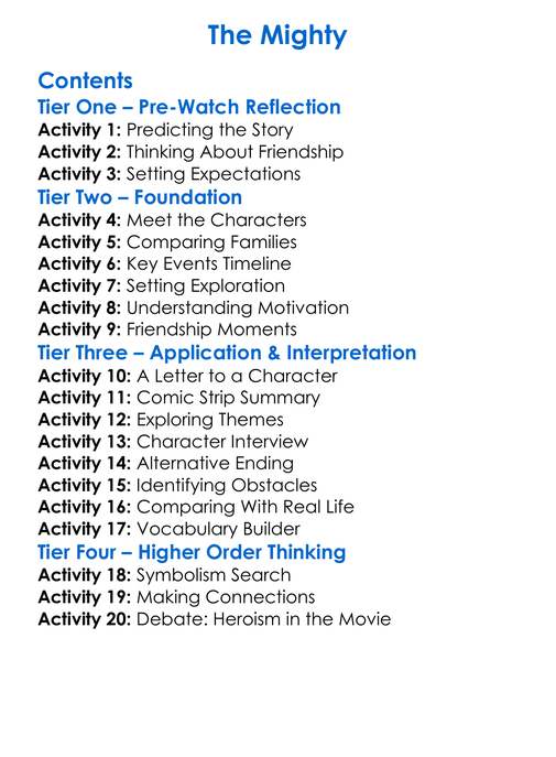 The Mighty Worksheet Activity Booklet