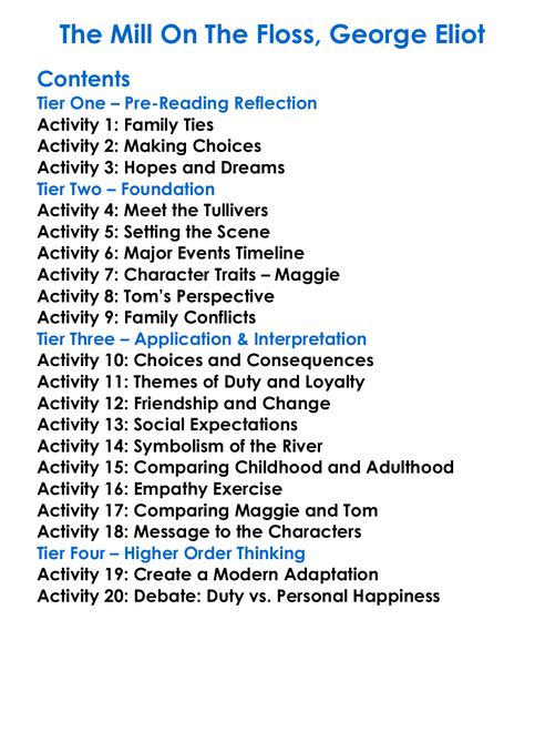 The Mill On The Floss George Eliot Worksheet Activity Booklet