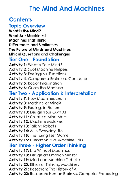 The Mind And Machines Worksheet Activity Booklet