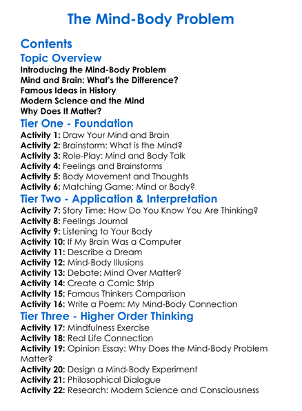 The Mind-Body Problem Worksheet Activity Booklet