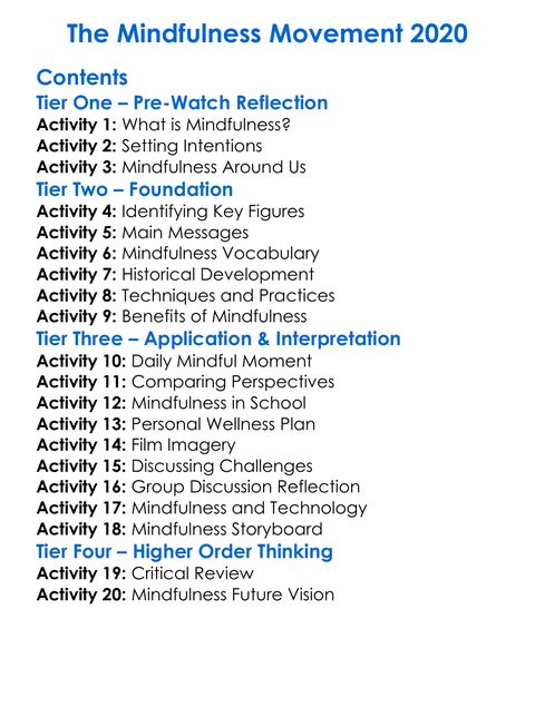The Mindfulness Movement 2020 Worksheet Activity Booklet