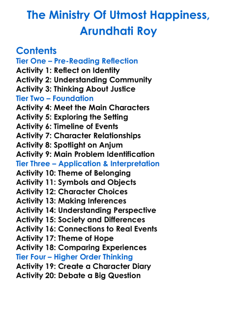 The Ministry Of Utmost Happiness Arundhati Roy Worksheet Activity Booklet
