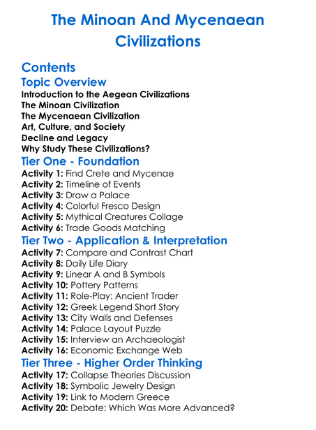 The Minoan And Mycenaean Civilizations Worksheet Activity Booklet