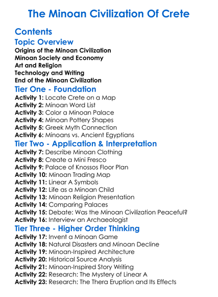 The Minoan Civilization Of Crete Worksheet Activity Booklet