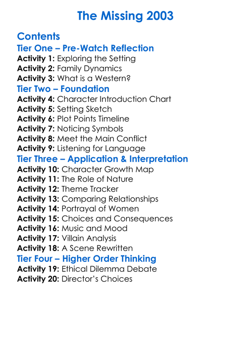 The Missing 2003 Worksheet Activity Booklet