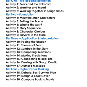 The Mist Stephen King Worksheet Activity Booklet