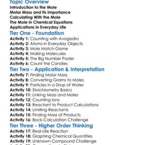 The Mole And Chemical Calculations Worksheet Activity Booklet