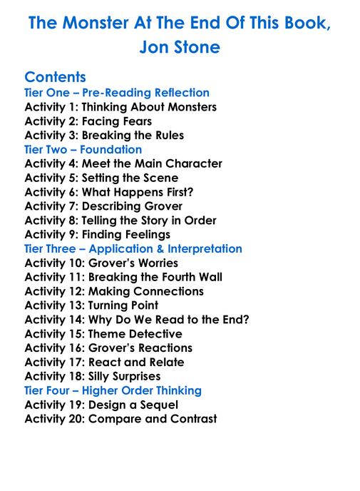 The Monster At The End Of This Book Jon Stone Worksheet Activity Booklet