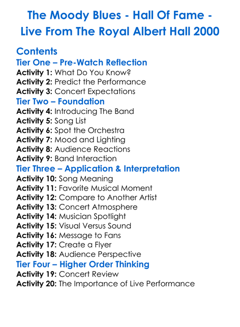 The Moody Blues Worksheet Activity Booklet