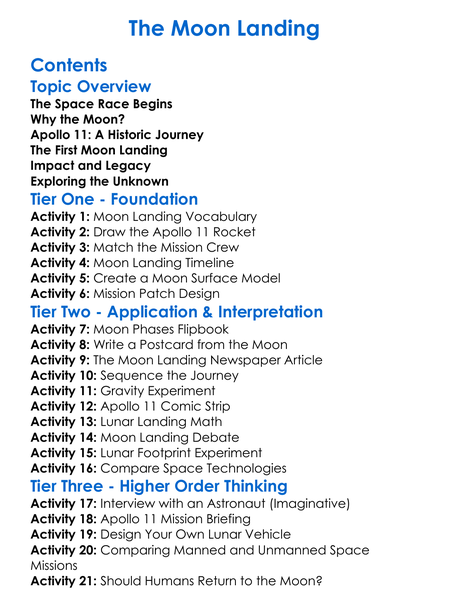The Moon Landing Worksheet Activity Booklet