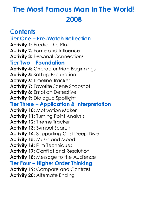 The Most Famous Man In The World 2008 Worksheet Activity Booklet