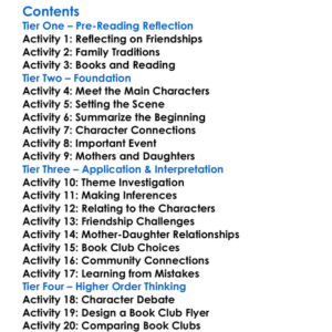 The Mother-Daughter Book Club Series Heather Vogel Frederick Worksheet Activity Booklet