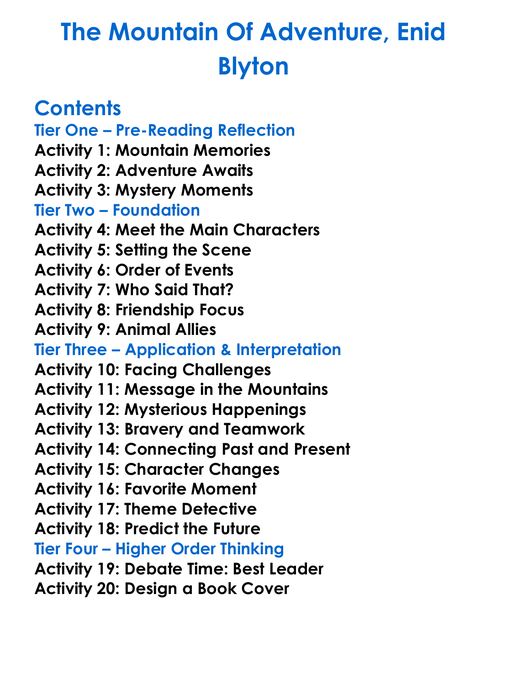 The Mountain Of Adventure Enid Blyton Worksheet Activity Booklet