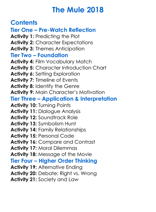 The Mule 2018 Worksheet Activity Booklet