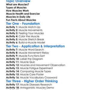 The Muscular System Worksheet Activity Booklet