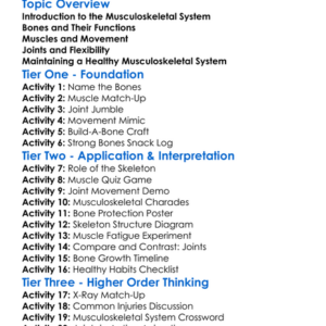 The Musculoskeletal System Worksheet Activity Booklet