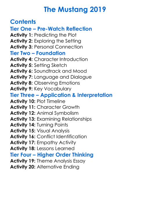 The Mustang 2019 Worksheet Activity Booklet