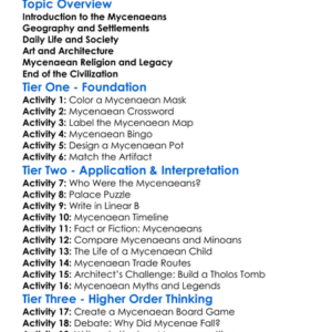 The Mycenaean Civilization Worksheet Activity Booklet