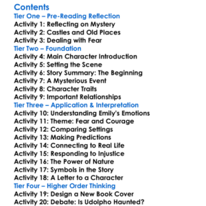 The Mysteries Of Udolpho Ann Radcliffe Worksheet Activity Booklet