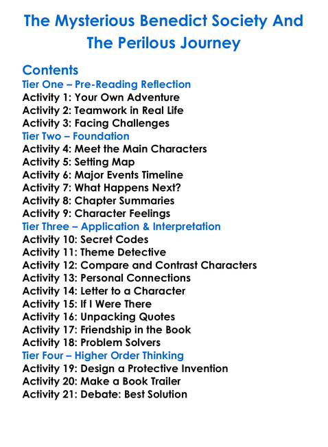 The Mysterious Benedict Society And The Perilous Journey Worksheet Activity Booklet