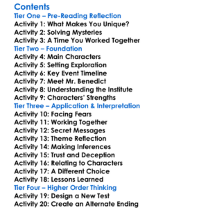 The Mysterious Benedict Society Trenton Lee Stewart Worksheet Activity Booklet