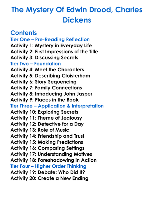 The Mystery Of Edwin Drood Charles Dickens Worksheet Activity Booklet