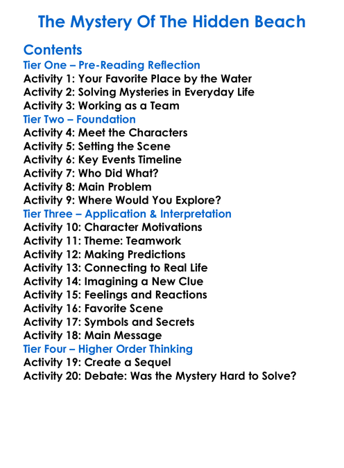 The Mystery Of The Hidden Beach Worksheet Activity Booklet