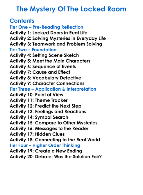 The Mystery Of The Locked Room Worksheet Activity Booklet