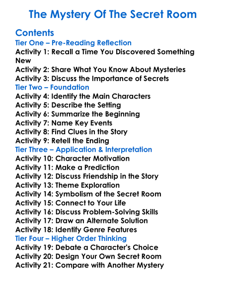 The Mystery Of The Secret Room Worksheet Activity Booklet