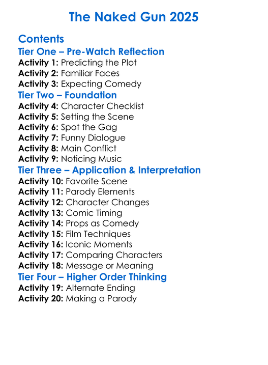 The Naked Gun 2025 Worksheet Activity Booklet