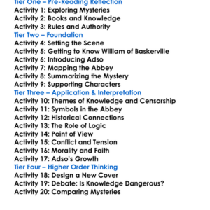 The Name Of The Rose Umberto Eco Worksheet Activity Booklet