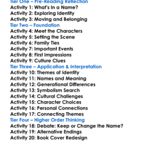 The Namesake Jhumpa Lahiri Worksheet Activity Booklet