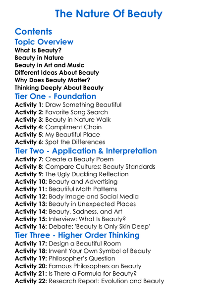 The Nature Of Beauty Worksheet Activity Booklet