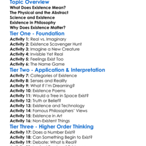 The Nature Of Existence Worksheet Activity Booklet
