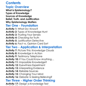 The Nature Of Knowledge Epistemology Worksheet Activity Booklet