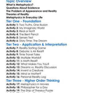 The Nature Of Reality Metaphysics Worksheet Activity Booklet