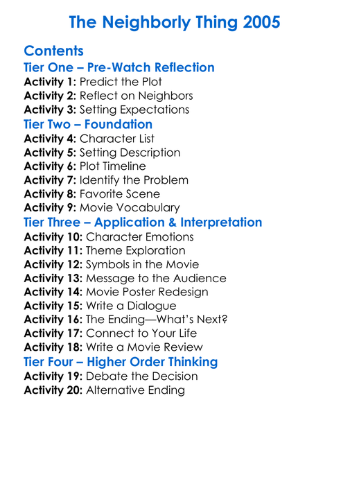 The Neighborly Thing 2005 Worksheet Activity Booklet