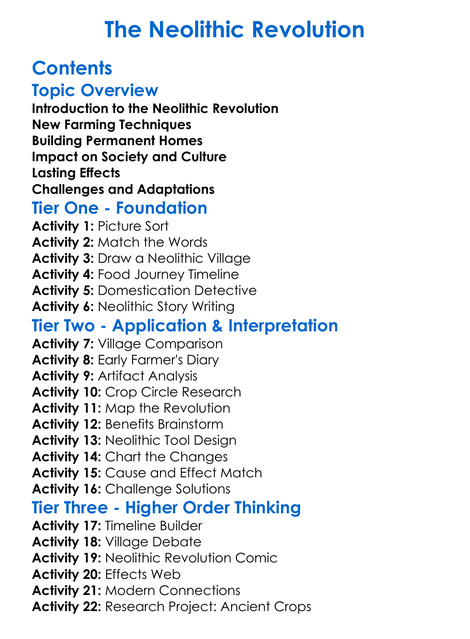 The Neolithic Revolution Worksheet Activity Booklet