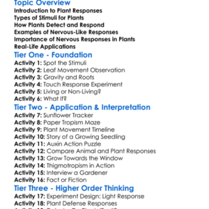 The Nervous Responses In Plants Worksheet Activity Booklet