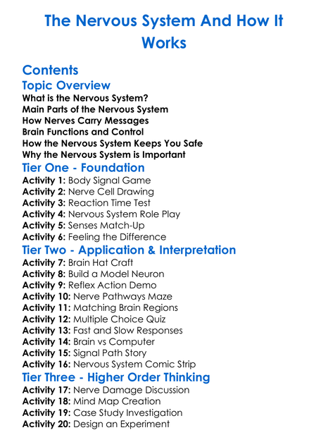 The Nervous System And How It Works Worksheet Activity Booklet