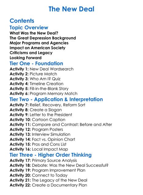 The New Deal Worksheet Activity Booklet