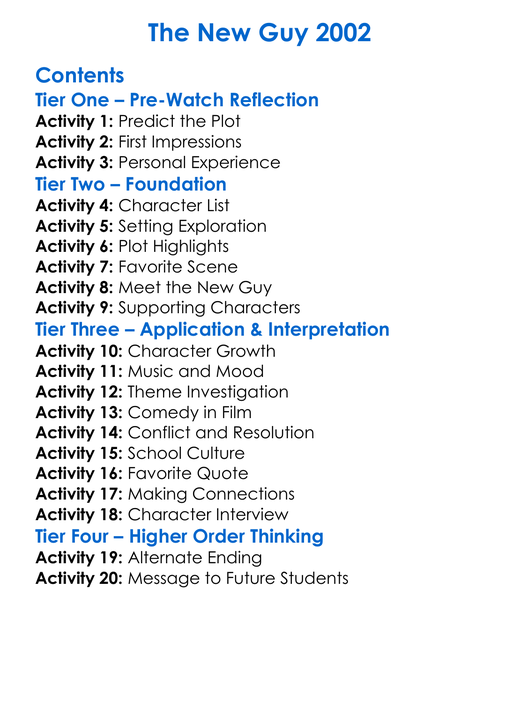 The New Guy 2002 Worksheet Activity Booklet