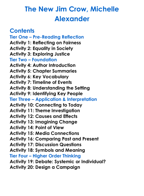 The New Jim Crow Michelle Alexander Worksheet Activity Booklet